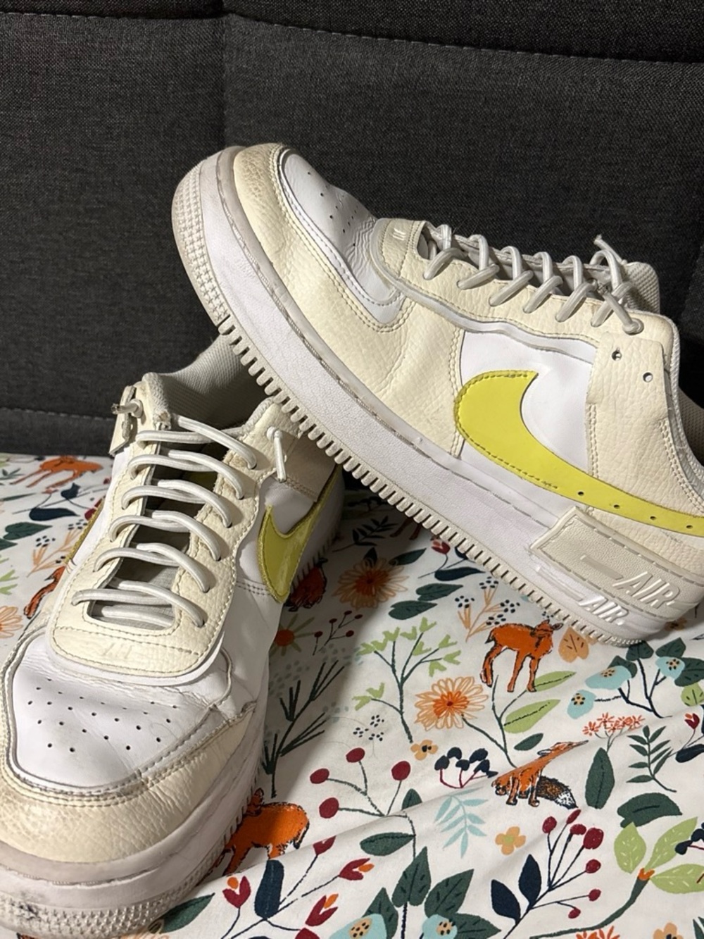 Nike Air Force 1 Low Top Men’s Sneakers - White with Yellow Swoosh